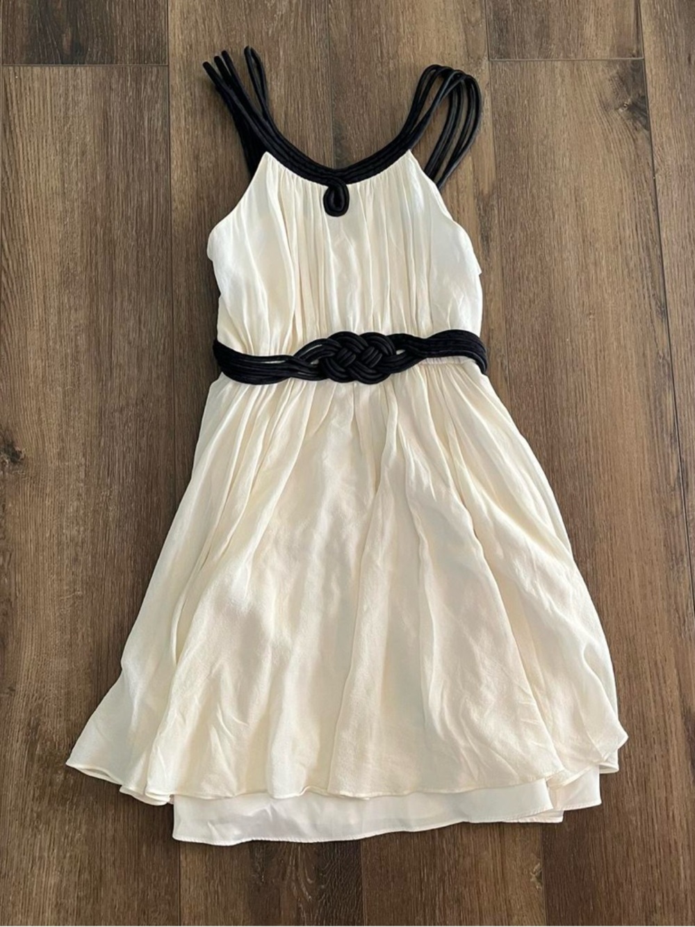 Vintage Nine West Cream and Black Halter Silk Mini Dress